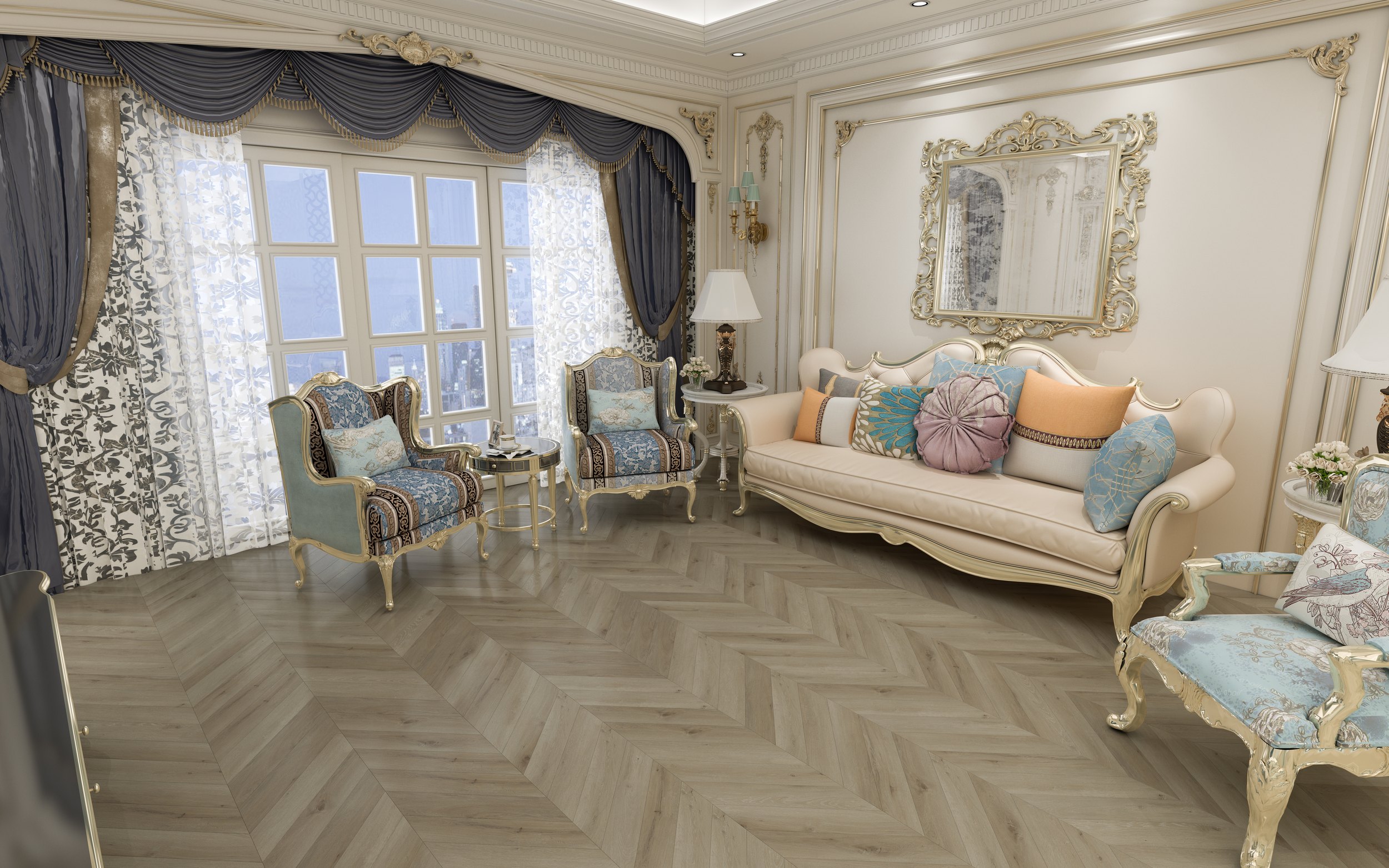 SPC ламинат DAMY FLOOR Коллекция CHEVRON Дизайн DF01-Ch Версаль (600х127х5 мм)