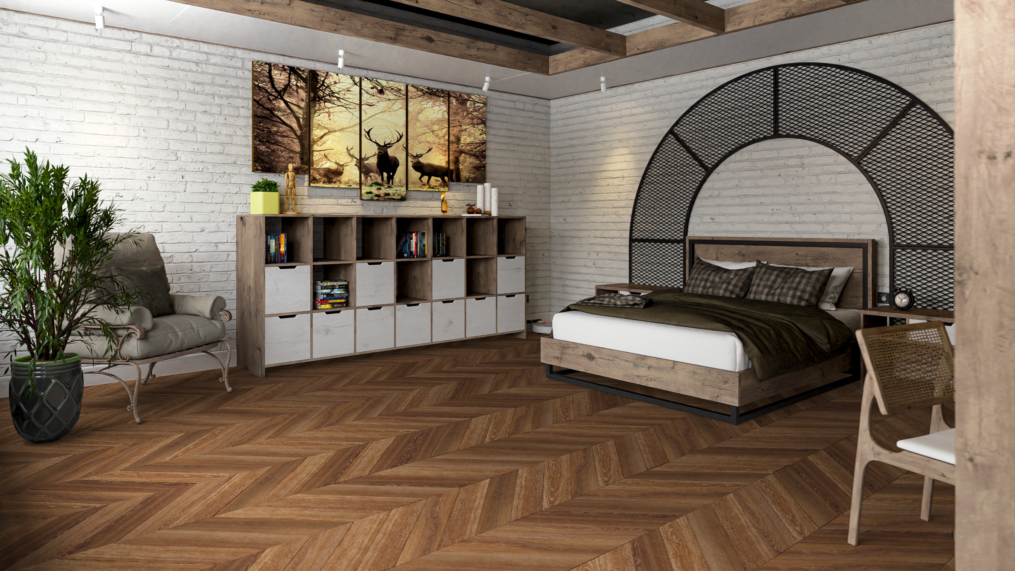 SPC ламинат DAMY FLOOR Коллекция CHEVRON Дизайн DF07-Ch Шайо (600х127х5 мм)