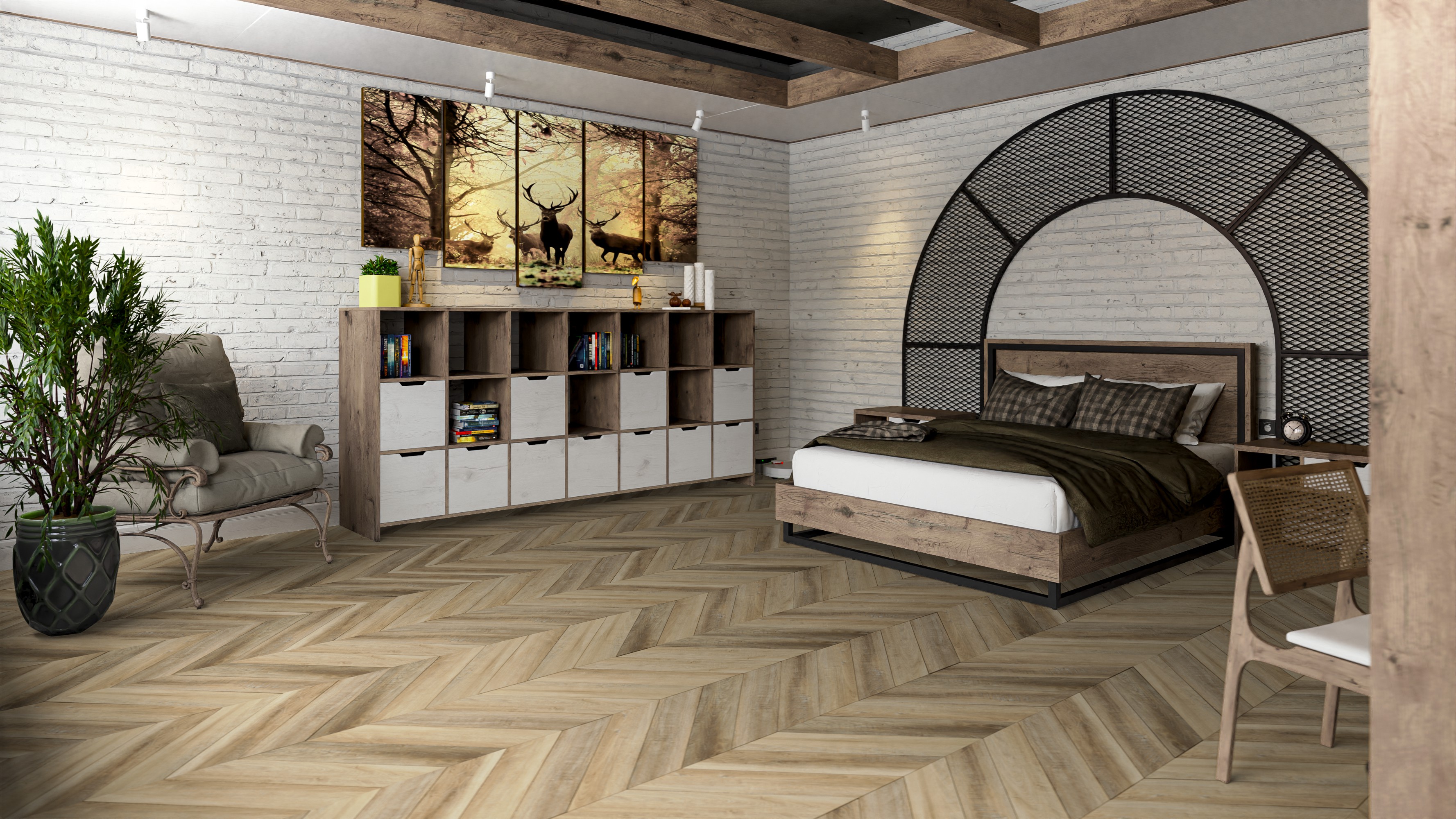 SPC ламинат DAMY FLOOR Коллекция CHEVRON Дизайн DF06-Ch Амбуаз (600х127х5 мм)