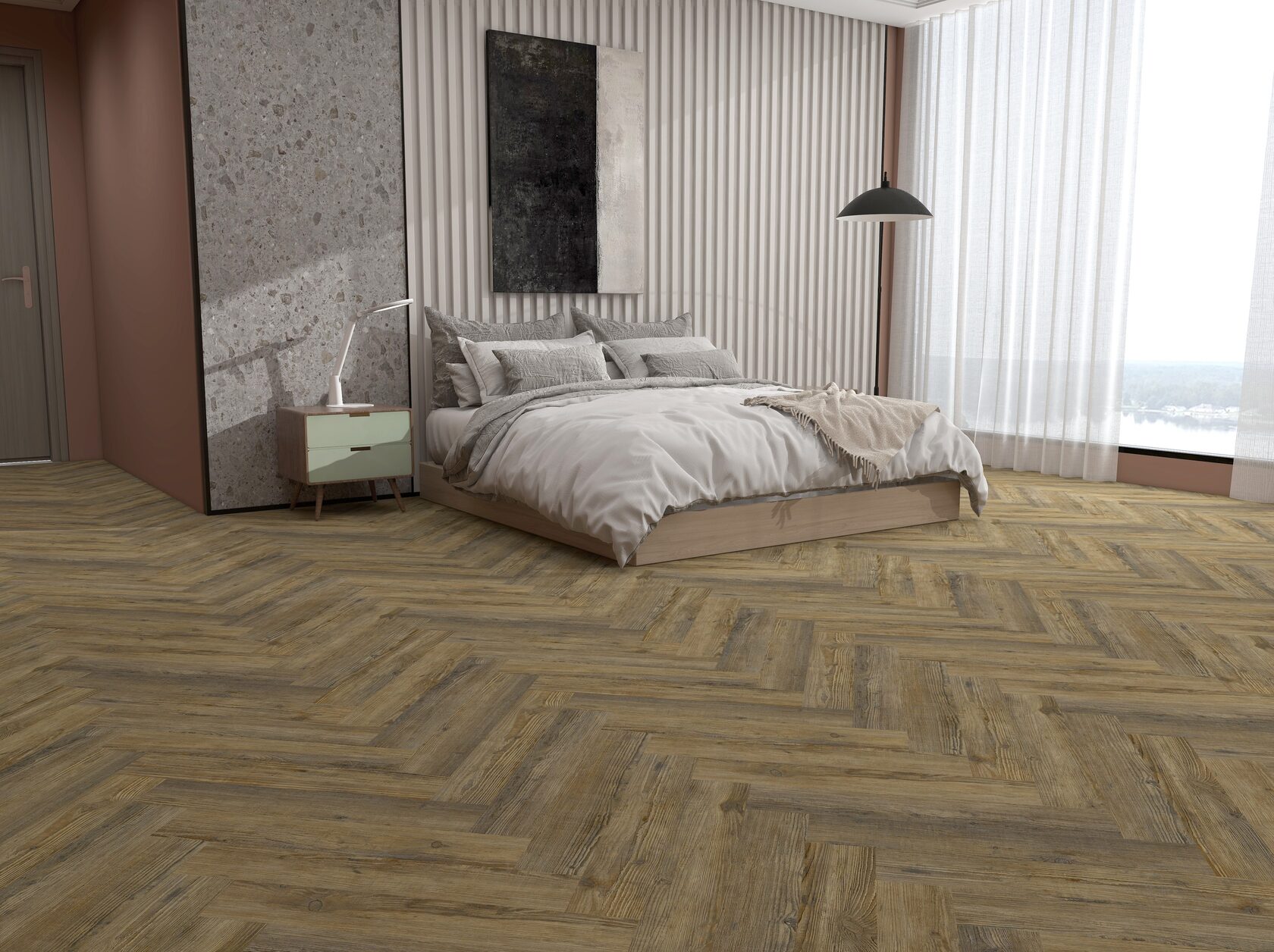 SPC ламинат OFFWOOD Коллекция Herringbone Дизайн Корсика (625х125х4 мм)